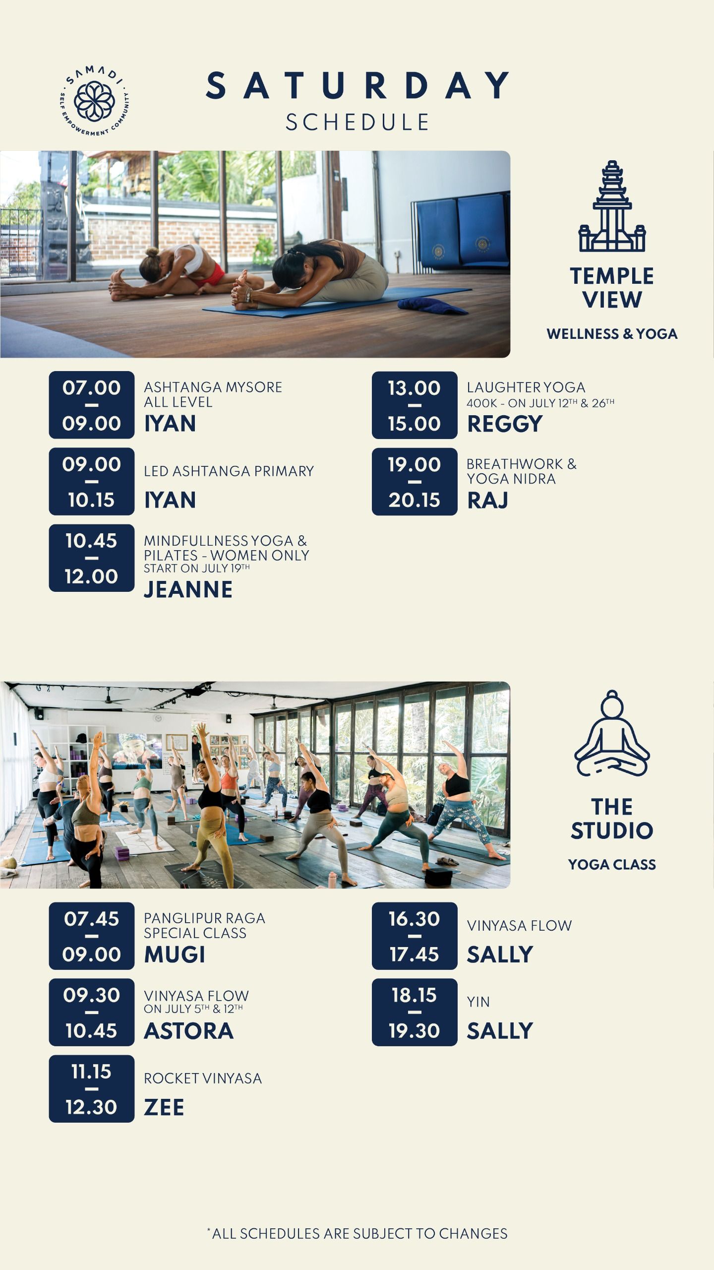 SATURDAY SAMADI YOGA CANGGU SCHEDULE